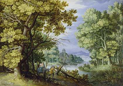 年轻人Jan Brueghel的《飞入埃及的森林风景》