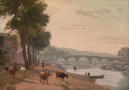 《泰晤士河上的里士满桥》，奥古斯都·沃尔·卡尔科特爵士著