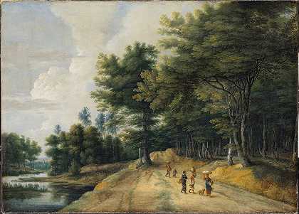 卢卡斯·范·乌登的《穿过山毛榉林的道路的风景》