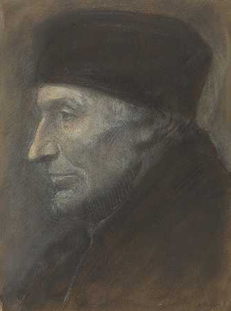 阿尔方斯·勒格罗斯（Alphonse Legros）的《戴着骷髅头的男人的头像》