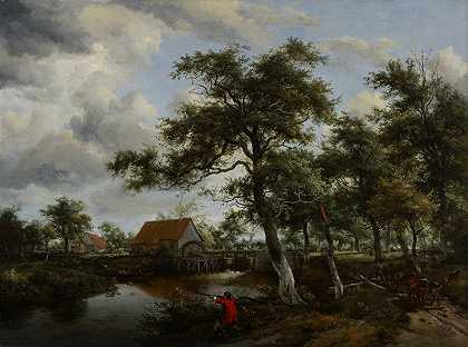 Meindert Hobbema的《带水草的森林风景》