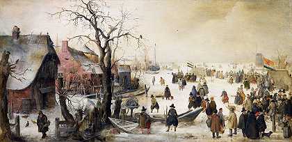 Hendrick Avercamp的《运河上的冬季场景》