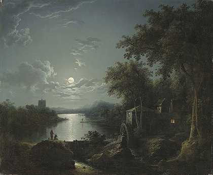 亨利·皮特的《河岸上的月光捕鱼》