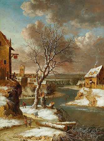 Jan Abrahamsz Beerstraaten的《冰河上的冬季风景》