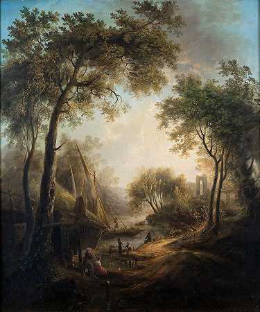 Elias Martin的《带水和高大树木的夏季风景》