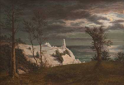 弗雷德里克·瑟德林（Frederik Sødring）的《Møn岛白垩悬崖上的“夏日尖塔”月光》