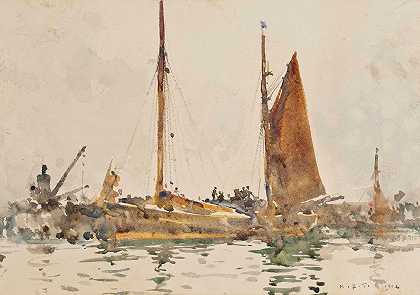 亨利·斯科特·图克的《停泊在法尔茅斯的最低英尺渔船》