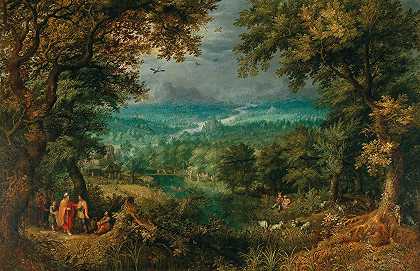 大卫·文克布恩斯（David Vinckboons）的《圣经》阶梯式的广阔树木风景