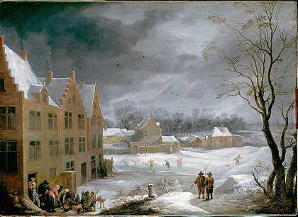 戴维·特尼尔斯（David Teniers The Younger）的《一个人杀猪的冬季场景》