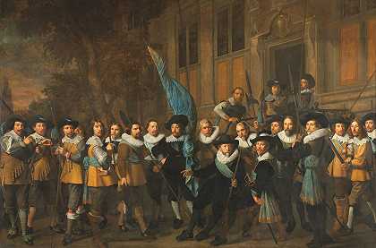 “阿姆斯特丹第四区的军官和其他公民卫队，由尼古拉斯·埃利亚斯（Nicolaes Eliasz）指挥，由上尉扬·克莱斯·范·弗罗斯维克（Jan Claesz van Vlooswijck）和中尉格丽特·哈德（Gerrit Hudde）指挥