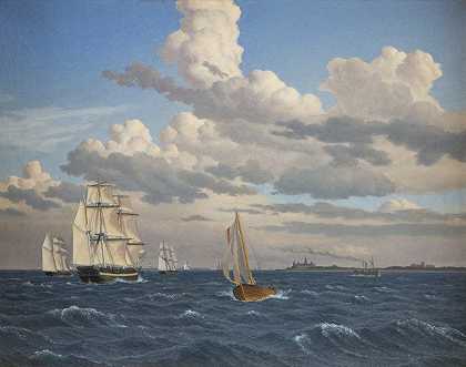 克里斯托弗·威廉·埃克斯伯格的《埃尔西诺尔克朗堡城堡北部海湾的船只》