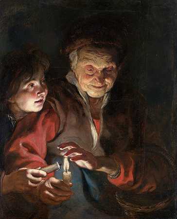 彼得·保罗·鲁本斯的《带蜡烛的老妇人和男孩》