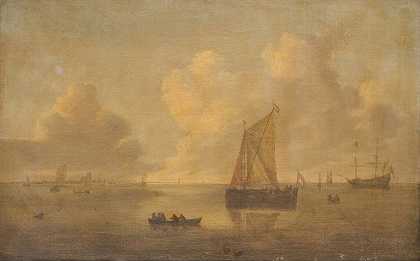 Willem van Diest的《海景与城市背景》