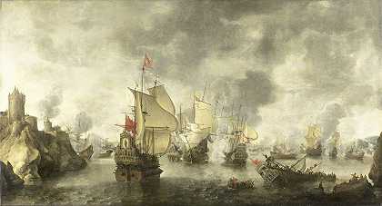 《威尼斯和荷兰联合舰队在福亚湾与土耳其人的战斗》，1649年，作者：亚伯拉罕·比斯特兰