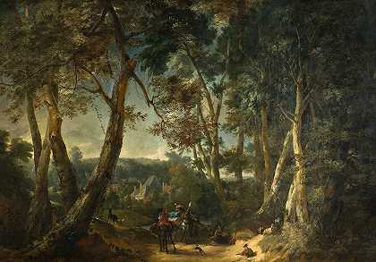 菲利普·奥古斯丁·伊曼雷特的《悬崖边的高树风景》