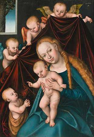 《麦当娜和孩子与婴儿圣约翰浸信会和天使》，卢卡斯·克兰奇老人著