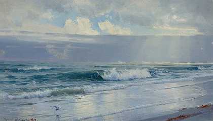William Trost Richards的《海岸（罗德岛海岸外）的巨浪》