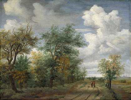 Meindert Hobbema的《树木风景与人物》