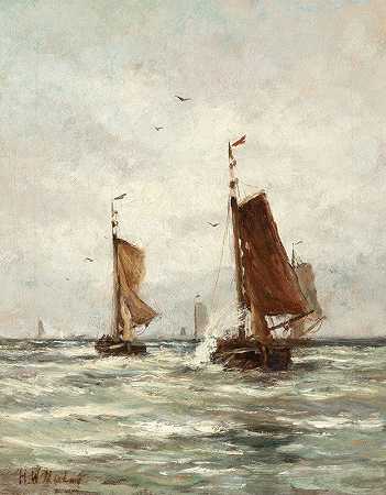 亨德里克·威廉·梅斯达格（Hendrik Willem Mesdag）的《在舍弗宁根附近波涛汹涌的海上捕鱼》