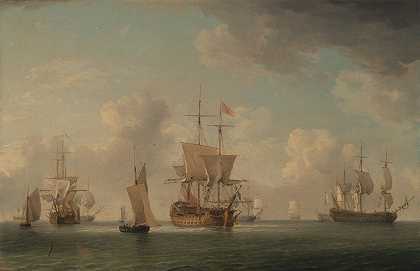 查尔斯·布鲁金的《微风中航行的英国船只》