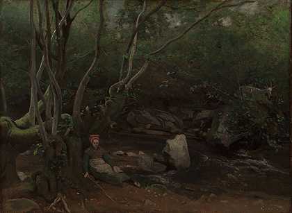 让·巴蒂斯特·卡米尔·科罗的《洛姆斯山羊女孩，坐在森林中的溪边》