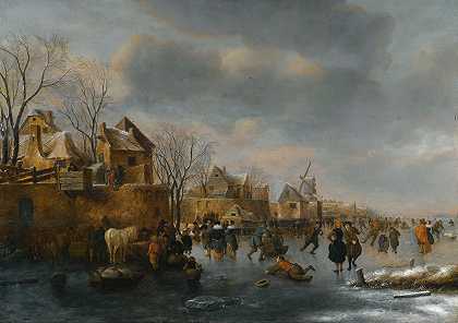 尼古拉斯·莫勒纳（Nicolas Molenaer）的《冰面上有无数人物的广阔冬季风景》