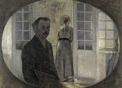 “Interiør Med Kunstneren Og Hans Hustru（艺术家和妻子的双肖像，透过镜子看）”，作者：维勒姆·哈默什（Vilhelm Hammershøi）