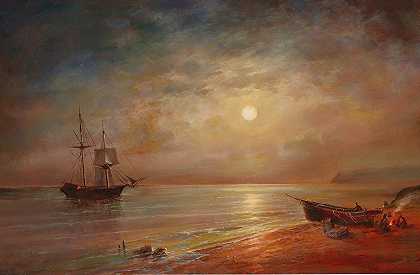格里戈里·伊万诺维奇·卡普斯汀的《海岸风景上的月夜》
