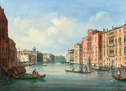 “威尼斯，卡瓦利·弗朗切蒂宫和巴巴罗宫的大运河美景”