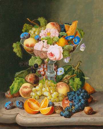 约翰·格奥尔格·塞茨的《花卉与水果的大型静物》