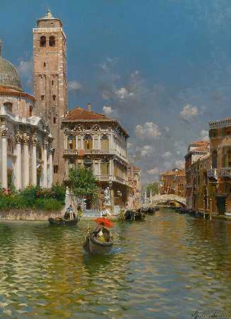 鲁本斯·桑托罗（Rubens Santoro）的《威尼斯圣热雷米亚和拉比亚宫》（San Geremia And Palazzo Labia，Venice）