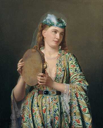 皮埃尔·德西雷·吉列梅特的《宫廷夫人弹奏手鼓的肖像》