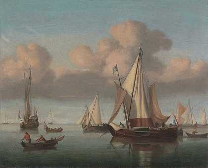 年轻人威廉·范·德·维尔德的《起锚的卡格》和一艘国营帆船及其他船只