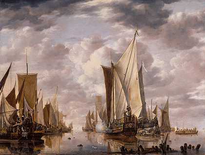 扬·范·德·卡佩尔（Jan van de Cappelle）的《在法拉盛平静的航运中，一艘美国将军帆船鸣枪致敬》