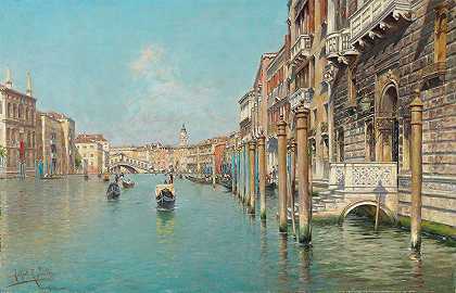 拉斐尔·塞内特·佩雷斯（Rafael Senet y Perez）的《在大运河上，远处的威尼斯里亚托桥》