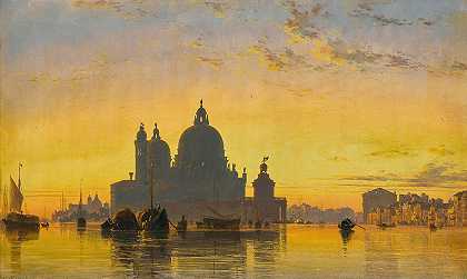 爱德华·威廉·库克（Edward William Cooke）的《威尼斯，圣玛丽亚·德拉教堂后的日落致敬》