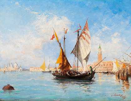路易·克劳德·莫肖特的《威尼斯，在圣马可的巴西诺》中的帆船