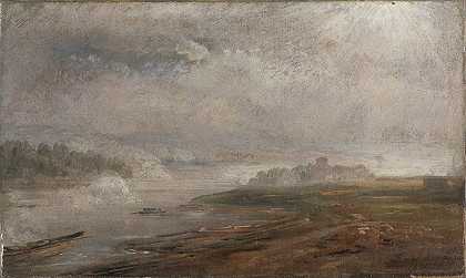 约翰·克里斯蒂安·达尔的《雾蒙蒙的早晨的易北河》