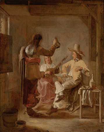 亨德里克·范德伯格的《两个士兵和一个带琵琶的女孩》