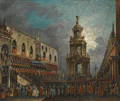 弗朗西斯科·扎宁的《威尼斯，狂欢节上的广场》