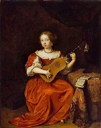 卡斯帕·奈舍尔的《一位年轻女士弹吉他》