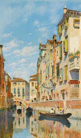 Federico del Campo的《威尼斯运河上的贡多拉》