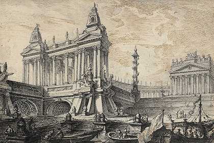 皮埃尔·莫罗（Pierre Moreau）的《宏伟古港的建筑幻想》