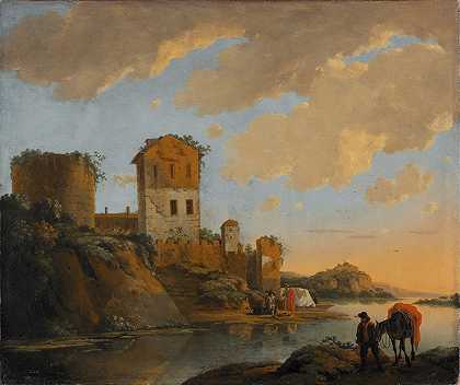 Horatius de Hooch的《意大利河流风景与废墟》