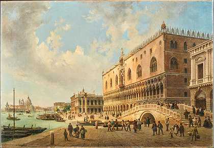 “威尼斯的总督宫、广场和图书馆，以及路易吉·奎雷纳（Luigi Querena）的圣玛丽亚教堂（Santa Maria della Salute）