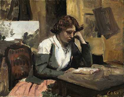 让-巴蒂斯特·卡米尔·科罗的《在工作室里的女人读书》