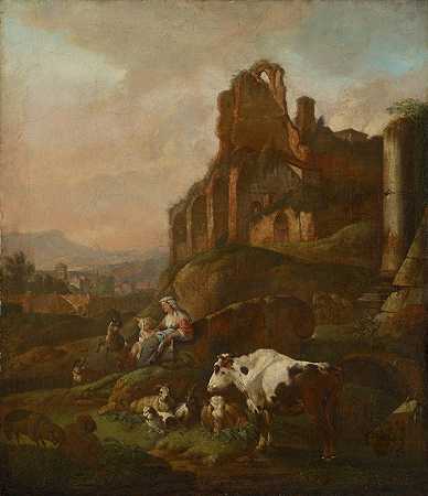 约翰·海因里希·罗斯的《古董废墟前的牧羊女和群羊》