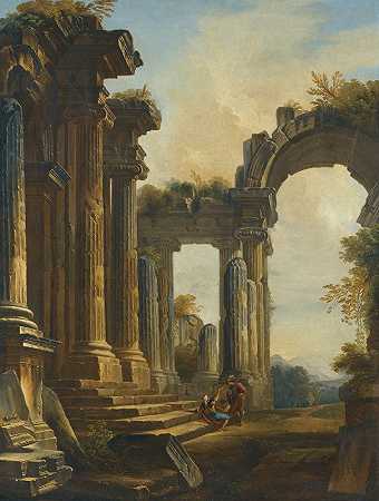 乔瓦尼·尼科洛·塞万多尼（Giovanni NiccolòServandoni）的《古典废墟随想曲，三个人在神庙的台阶上交谈》