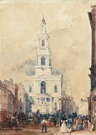 威廉·怀尔德《伦敦圣玛丽教堂风景》