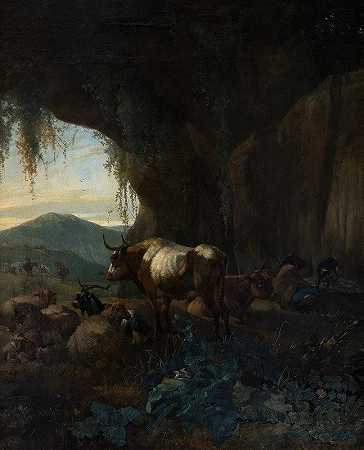 Willem Romeyn的《洞穴里的牧羊人和牛》